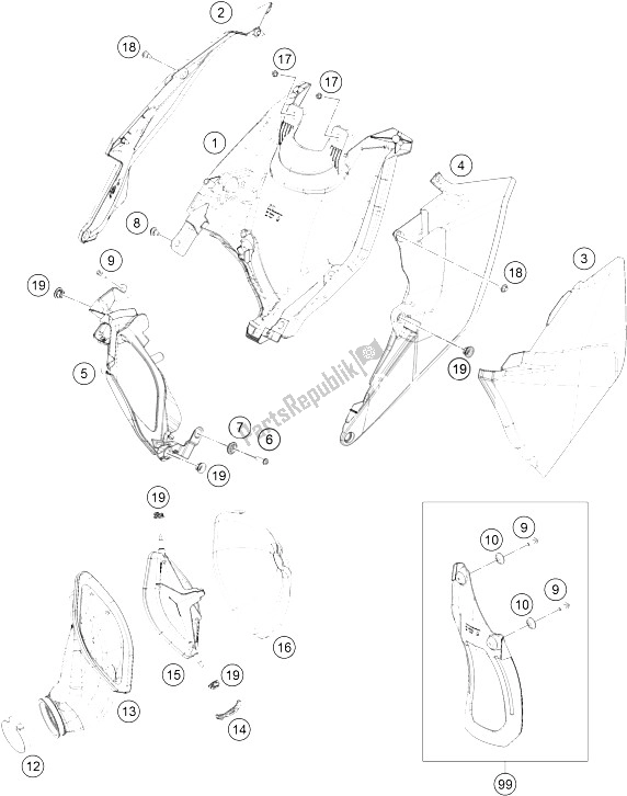 All parts for the Air Filter of the KTM 150 SX USA 2016