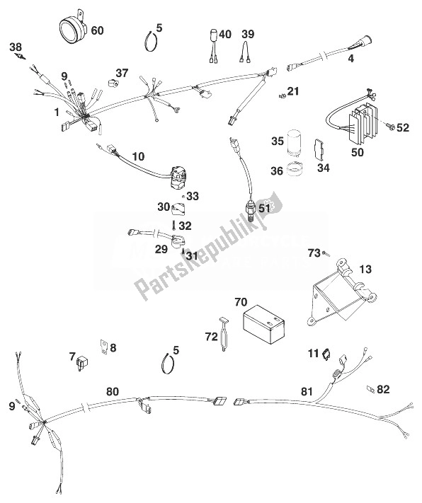 All parts for the Wire Harness Egs 250-380 '99 of the KTM 250 EGS 11 KW Europe 1999