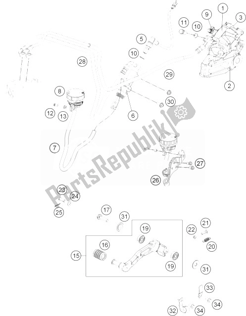 Alle onderdelen voor de Remsysteem Achter van de KTM 390 Duke White ABS CKD Malaysia 2013