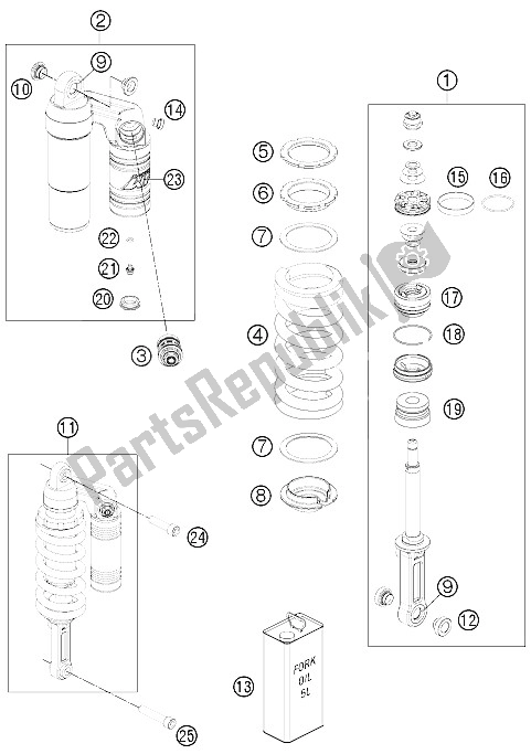 All parts for the Monoshock of the KTM 990 Super Duke R Australia United Kingdom 2011