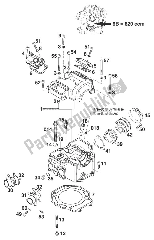 All parts for the Cylinder Head 620 Comp. '98 of the KTM 620 LC 4 Competition Europe 1999