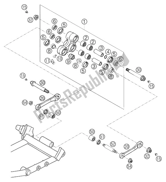 All parts for the Pro Lever System of the KTM 400 LS E MIL Europe 2005