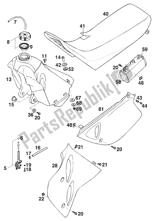 Todas las partes para Tanque - Asiento - Tapa Lc4'95 de KTM 620 E XC Dakar 20 KW LT Europe 1995