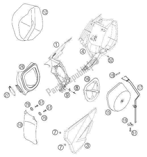 All parts for the Air Filter of the KTM 125 EXC Europe 2005