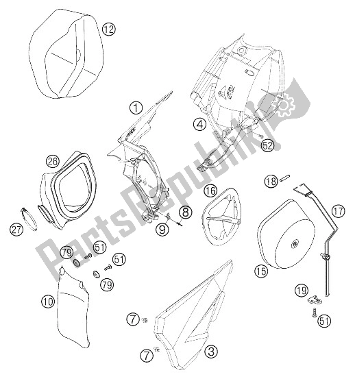 All parts for the Air Filter of the KTM 200 EXC Europe 2005