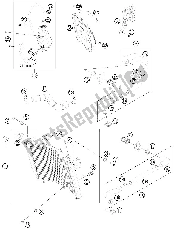 All parts for the Cooling System of the KTM 1190 RC8 R Black Europe 2011