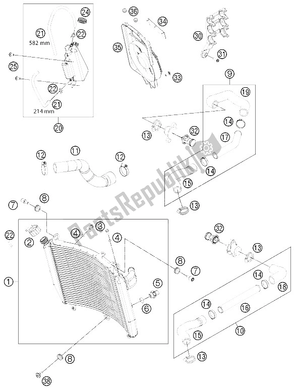 All parts for the Cooling System of the KTM 1190 RC8 R Black USA 2012