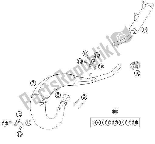 Alle onderdelen voor de Uitlaat van de KTM 125 EXC SIX Days Europe 2006