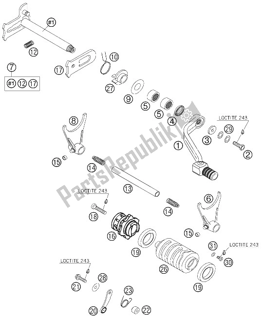 All parts for the Shifting Mechanism of the KTM 450 SX Europe 2006