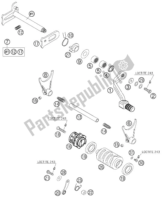 Alle onderdelen voor de Schakelmechanisme van de KTM 540 SXS Europe 2006