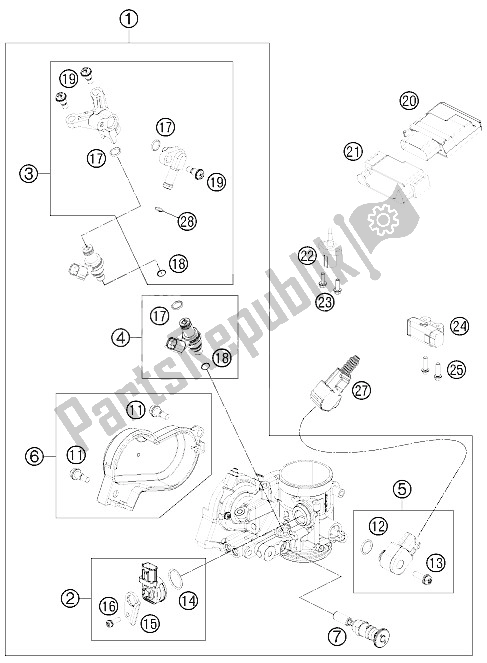 All parts for the Throttle Body of the KTM 250 EXC F Australia 2015