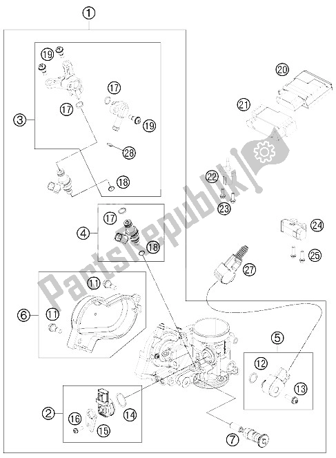 All parts for the Throttle Body of the KTM 450 EXC Australia 2015