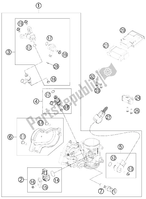 Todas as partes de Corpo Do Acelerador do KTM 450 XC W USA 2015