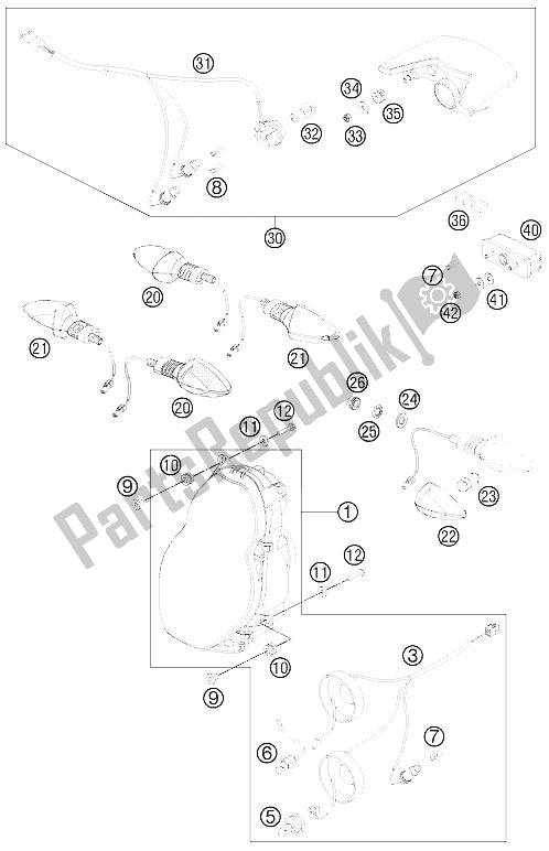 Tutte le parti per il Sistema Di Fulmini del KTM 990 ADV White ABS Spec Edit Brazil 2011