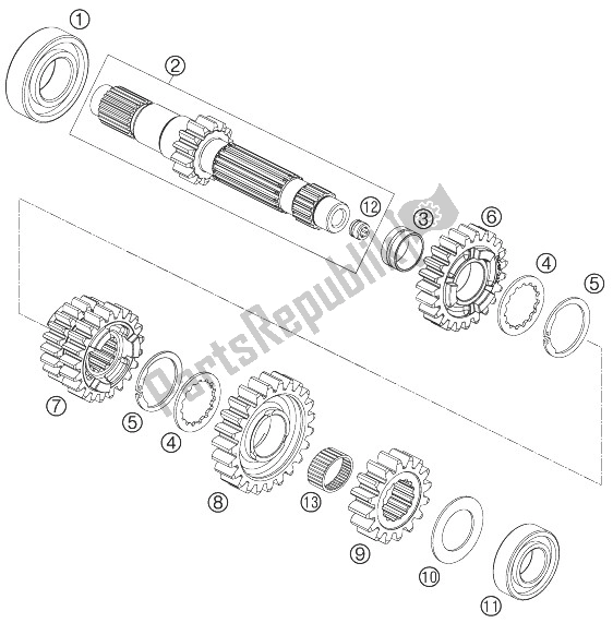 Todas las partes para Transmisión I - Eje Principal de KTM 690 Rally Factory Replica Europe 2007