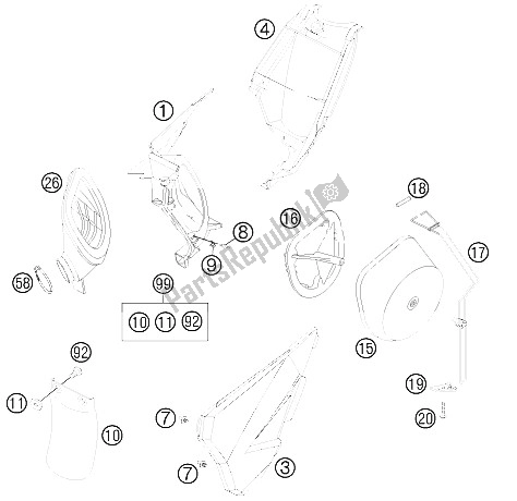 Alle onderdelen voor de Luchtfilterkast van de KTM 85 SX 19 16 Europe 2012