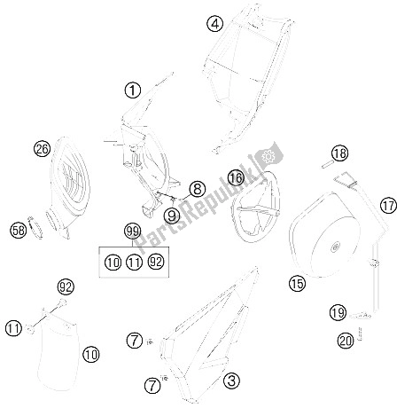 Todas las partes para Caja De Filtro De Aire de KTM 85 SXS 17 14 Europe 2012
