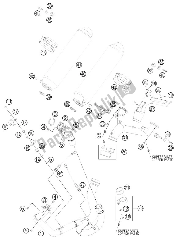 Tutte le parti per il Impianto Di Scarico del KTM 990 Superm T White ABS USA 2011