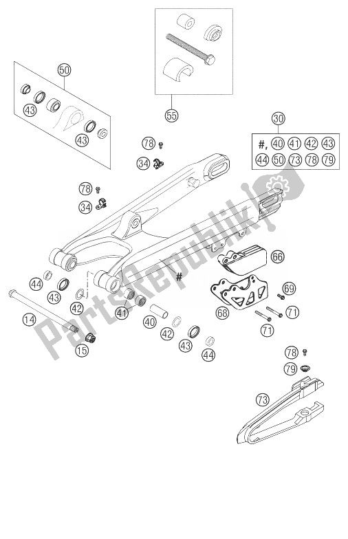 Alle onderdelen voor de Achterbrug 250 Sx van de KTM 250 SX Europe 2003