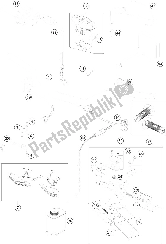 All parts for the Handlebar, Controls of the KTM 350 EXC F Australia 2015