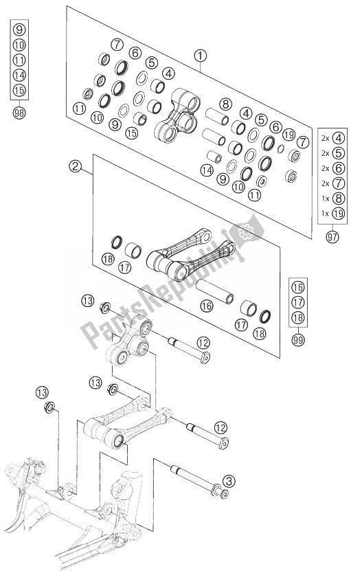 Todas as partes de Ligação De Alavanca Profissional do KTM 450 XC F USA 2014