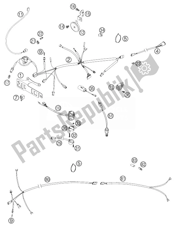 All parts for the Wiring Harness 125-300 Exc Eu of the KTM 125 EXC Europe 2003