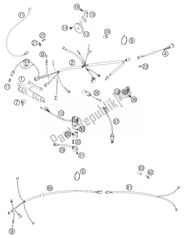 All parts for the Wiring Harness 125-300 Exc Eu of the KTM 125 EXC SIX Days Europe 2003