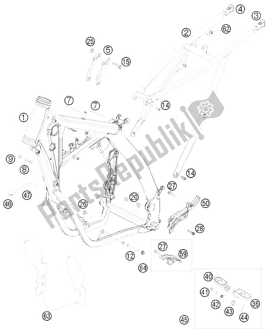 All parts for the Frame of the KTM 250 XC W USA 2008