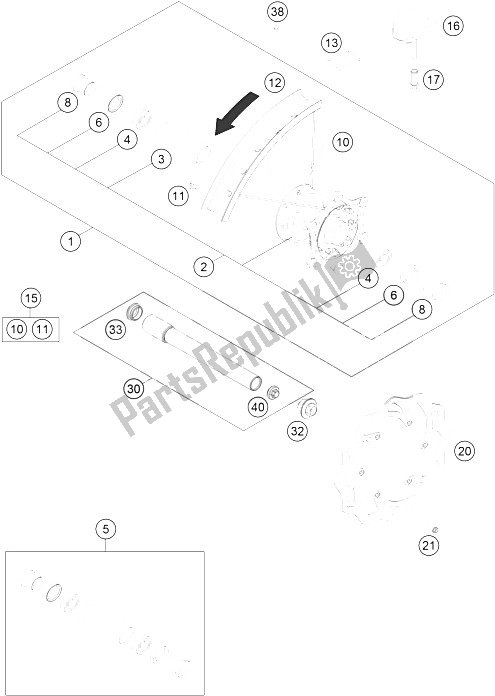 All parts for the Front Wheel of the KTM 200 EXC Australia 2016