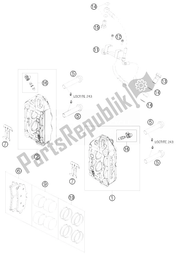All parts for the Brake Caliper Front of the KTM 990 Supermoto R France 2010