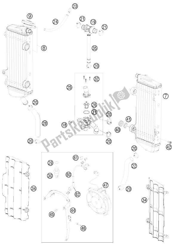 All parts for the Cooling System of the KTM 250 EXC F Australia 2008