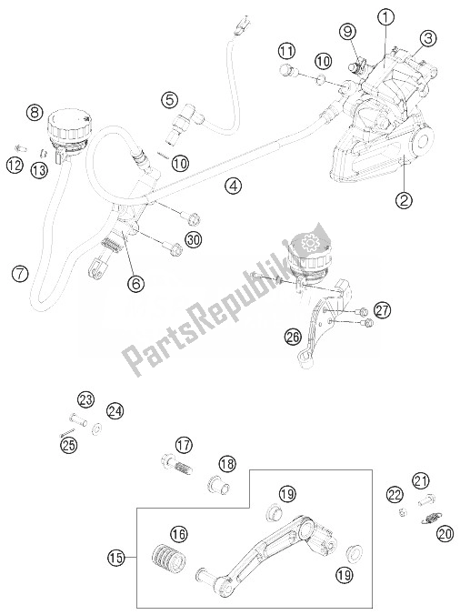 Tutte le parti per il Sistema Frenante Posteriore del KTM 200 Duke Orange W O ABS CKD 14 Colombia 2014