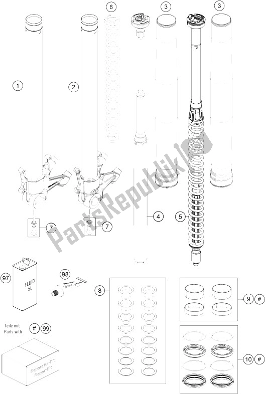 All parts for the Front Fork Disassembled of the KTM 1290 Super Adventure WH ABS 16 Australia 2016