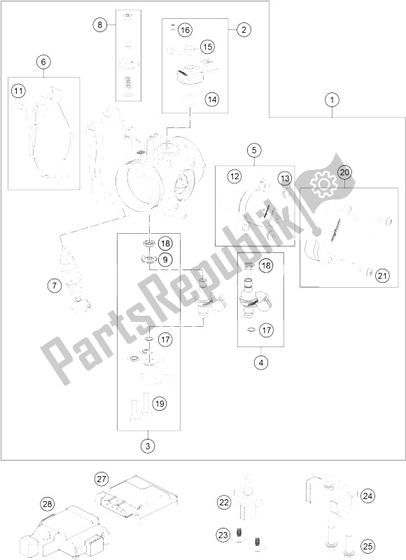 All parts for the Throttle Body of the KTM 250 SX F Factory Edition USA 2015