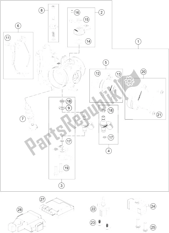 All parts for the Throttle Body of the KTM 450 SX F Factory Edition USA 2015