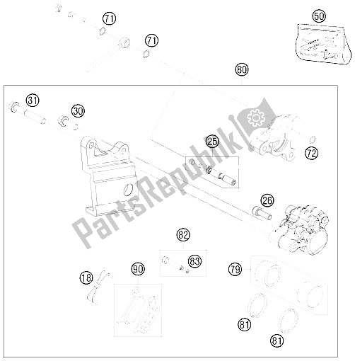 Tutte le parti per il Pinza Freno Posteriore del KTM 50 SX Mini Europe 2011