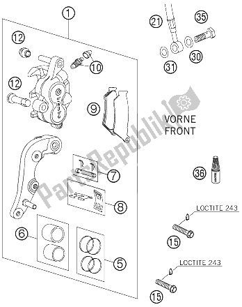 All parts for the Brake Caliper Front of the KTM 125 SX Europe 2005