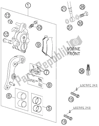 All parts for the Brake Caliper Front of the KTM 200 EXC Europe 2005