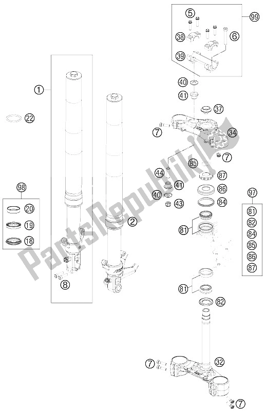 Todas las partes para Horquilla Delantera, Triple Abrazadera de KTM 690 Duke Black ABS Europe 2015