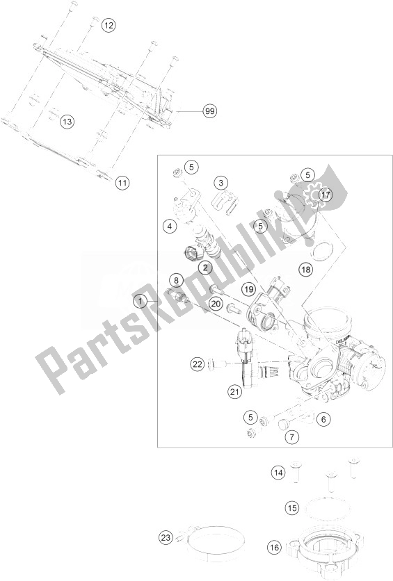 All parts for the Throttle Body of the KTM 200 Duke OR W O ABS CKD 14 China 2014