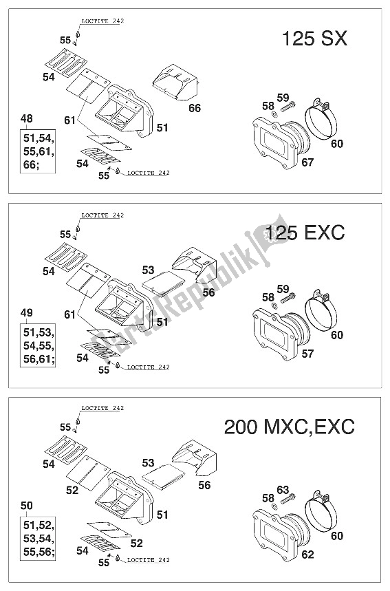 Todas las partes para Caja De Válvula De Lámina 125-200 20 de KTM 125 SXS Europe 2000