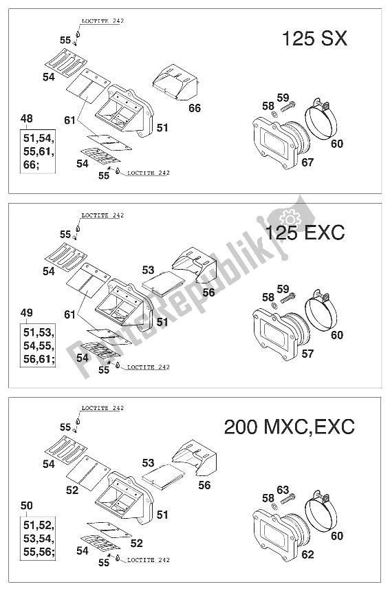 Alle onderdelen voor de Membraanhuis 125-200 20 van de KTM 200 EXC Australia 2000