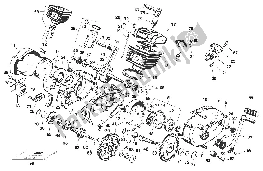 Alle onderdelen voor de Motor S5-e Morini 50ccm 2001 van de KTM 50 Mini Adventure Europe 2000
