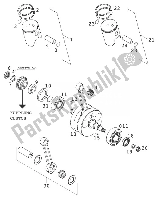 All parts for the Crankshaft - Piston 250-380 '99 of the KTM 250 MXC USA 1999