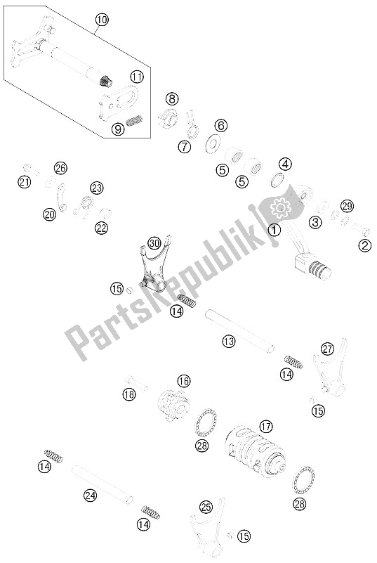 All parts for the Shifting Mechanism of the KTM 500 XC W USA 2012