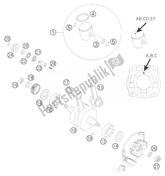 Toutes les pièces pour le Piston De Vilebrequin du KTM 65 SX Europe 2007