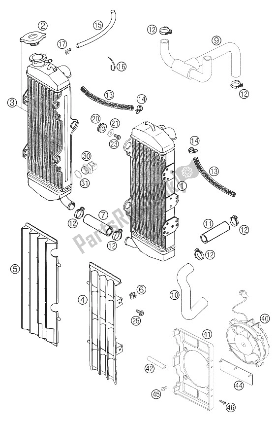 All parts for the Cooling System of the KTM 400 LS E MIL Europe 2005