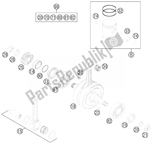 Todas las partes para Cigüeñal, Pistón de KTM 125 EXC Europe 2014