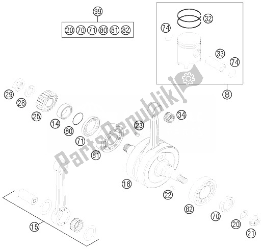 All parts for the Crankshaft, Piston of the KTM 125 SX Europe 2013