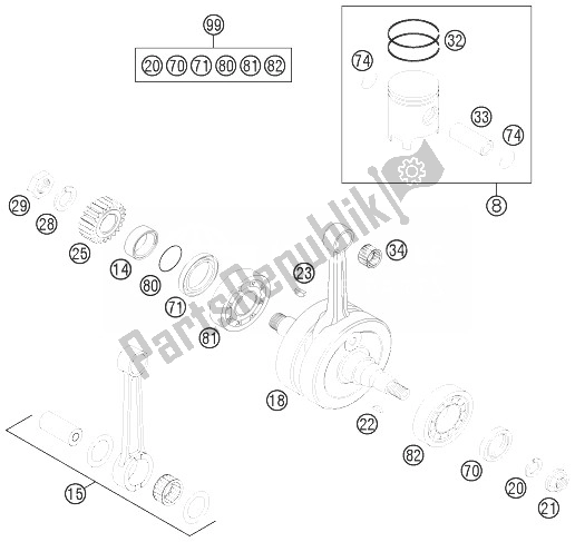 Todas las partes para Cigüeñal, Pistón de KTM 150 SX Europe 2014